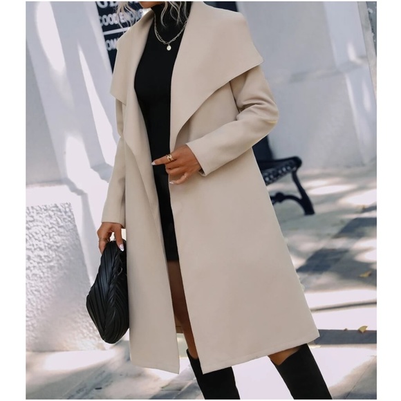 Cozy Open Front Belted Oversized Jacket Coat - Picture 3 of 6